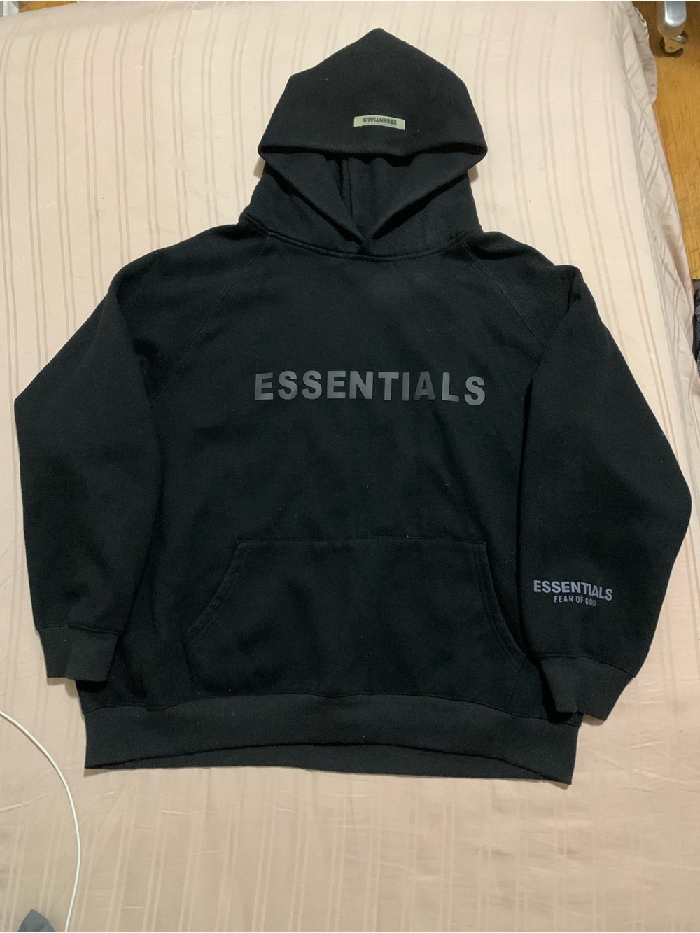 Fear of God ESSENTIALS Black Hoodie with Center Logo